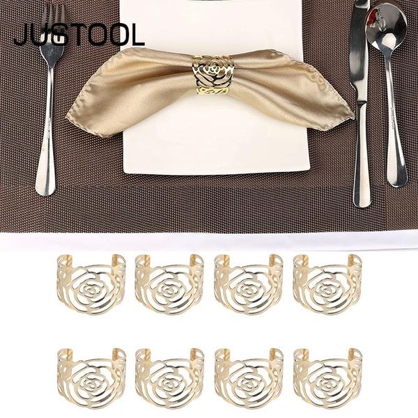 

napkin rings justool 8pcs serviette buckle gold / sliver rose design metal holder for wedding antique party table decor