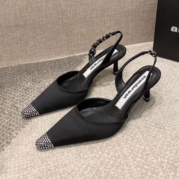 

dress shoes spring 2021 aw king water drill high heels silk pointed rhinestones empty letters with stiletto sandals women, Black