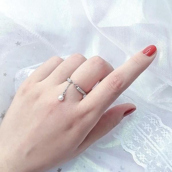 

wedding rings 1pcs fashion women pearl pendant tassel open knuckle silver color ring simple party jewelry, Slivery;golden