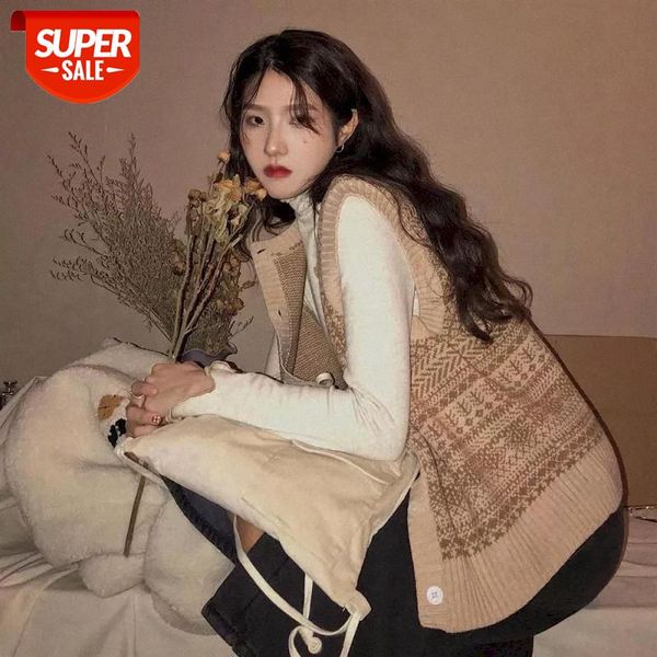 

short sweater vest jacket 2020 autumn korean retro loose lady lazy style sweater vest women knitted cardigan outer wear students #zi5e, White