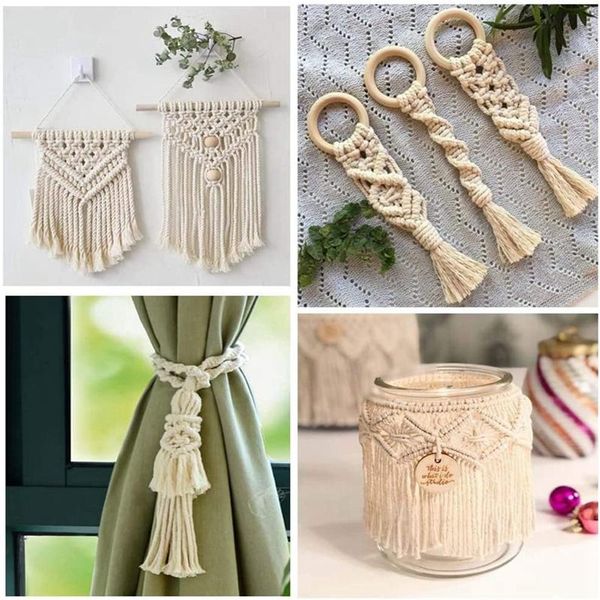 

decorative objects & figurines macrame cotton cord 3mm with beads wooden rope rod hooks for plant wall hangers kit
