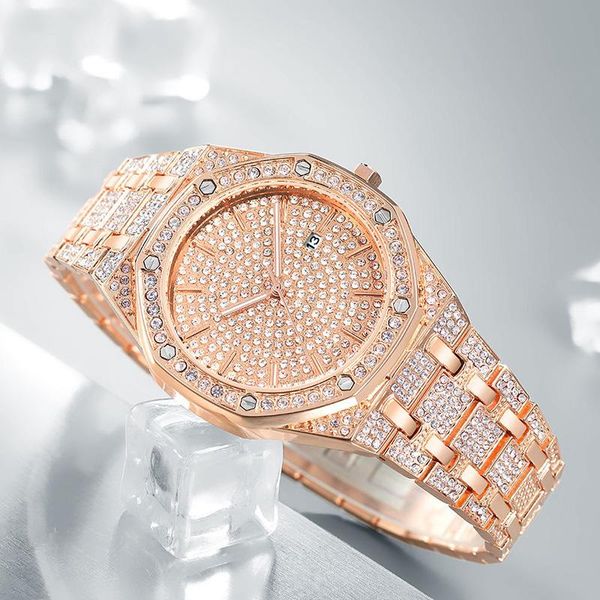 

wristwatches fashion starry rhinestone women's steel band watch octagonal dial calendar, Slivery;brown