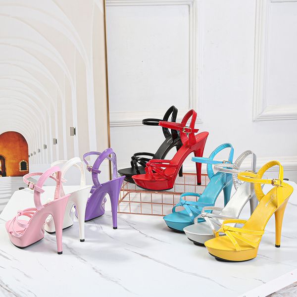 

2021 new shuzumaio women's sandals will see high cross-leather strapped patent-13cm office shoes tg38, Black