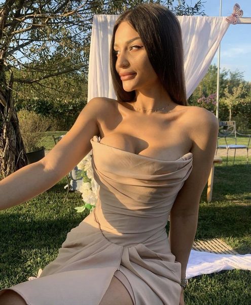 

2021 new summer fashion strapless backless split draped bodycon women designer evening party es vestido 5u9l, Black;gray