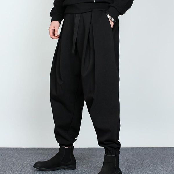 

fashion brand dark trend japanese department loose-fitting large-size vertical feeling bloomers male hairdresser bound feet haru, Black