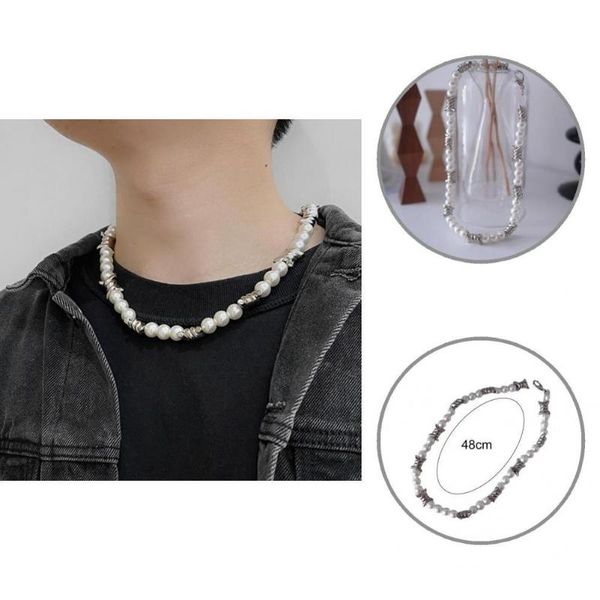 

chains practical excellent simplicity artificial pearl beads necklace alloy allergy for women, Silver
