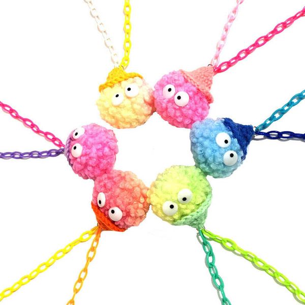 

girls necklaces pendants jewelry childrens accessories hairball long money chain sweater cute hanging b9242, Red;brown