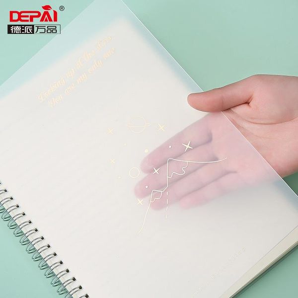 

notepad soft cover frosted transparent star coil pp notebook a6 horizontal line grid handbook notebook school office, Purple;pink