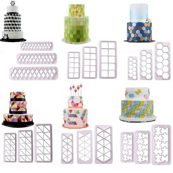 

baking moulds 3pcs/set square geometric cutters fondant cookie cutter geometry cake mold decorating tools 7 styles