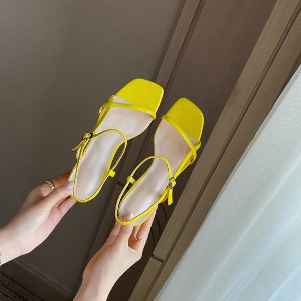 

mljuese 2021 women sandals patent leather summer yellow color buckle strap sandals open toe slingbacks, Black