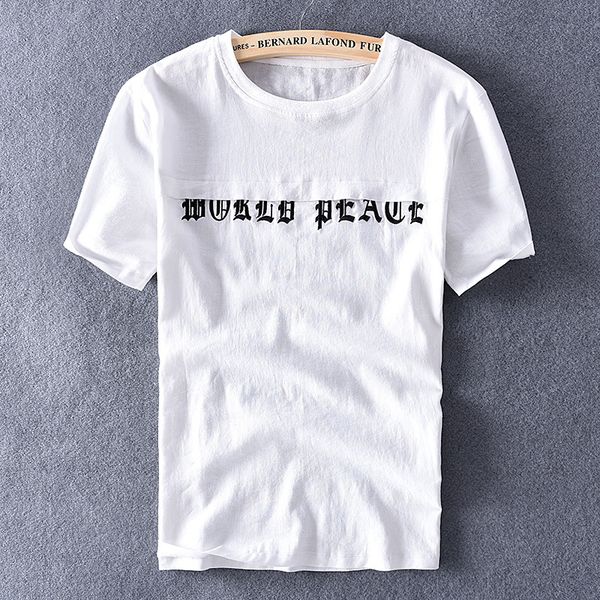 

2021 new summer men's linen short-sleeved t-shirt letter embroidery white shirt for men fashion casual t shirts male o-neck tshirt 2mbg, White;black