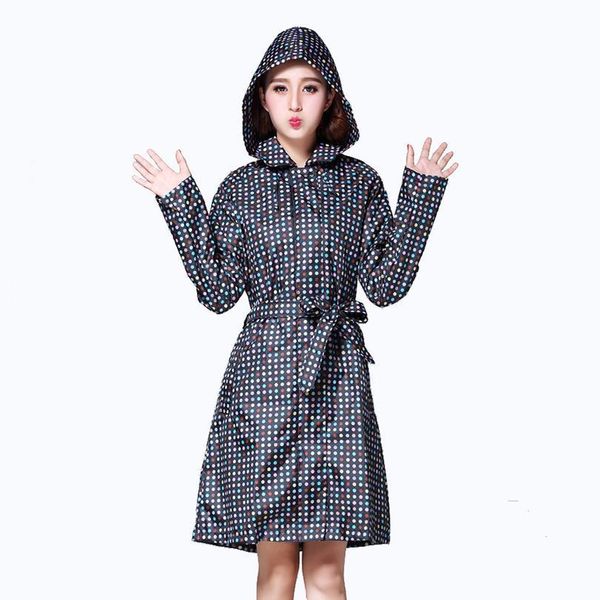

good quality foldable 100% waterproof shiny polyester hooded rain coat girl with colorful dots full printing with jllbil