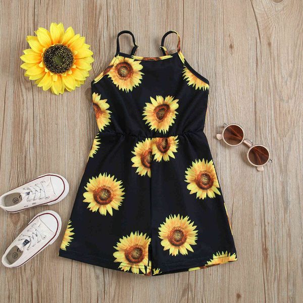 Vestito da ragazza Bambino Neonate Abiti Modello di girasole Stampa Fionda Cuciture Tuta veste principessa enfant fille Abito estivo Q0716