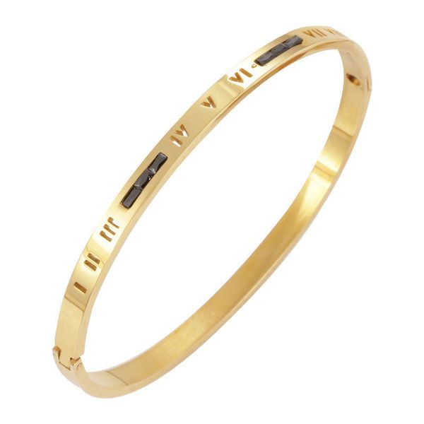 

new steel roman digital bracelet oval diamond inlaid female japan and south korea personalized bracelet jewelry, Black