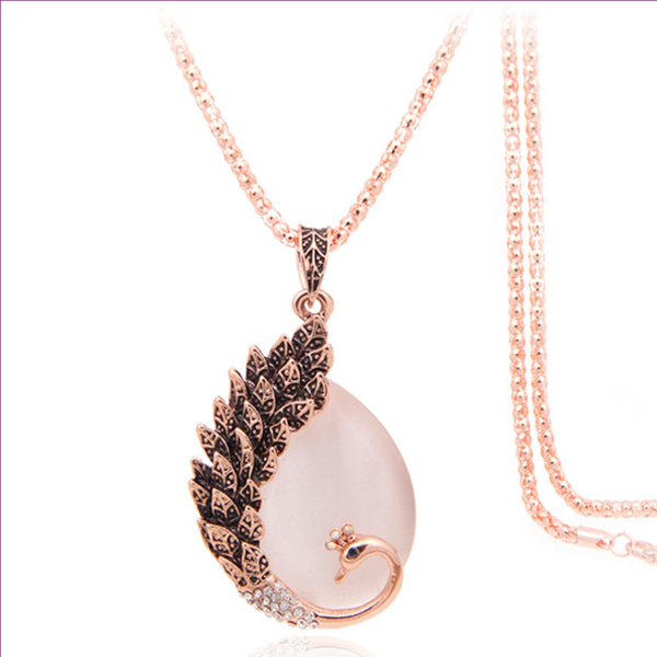 

pendant necklaces light yellow gold color peacock wrap cat eye stone link chain necklace fashion jewelry, Silver