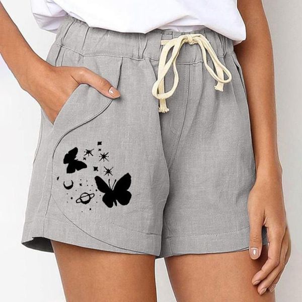 

women's shorts summer short women casual mid waist butterflies print loose plus size pantalon corto mujer talla grande f@, White;black