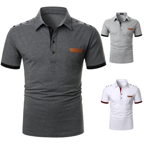 

men's t-shirts men short sleeve fashion leather tee casual slim fit turn-down basic summer streetwear top, White;black