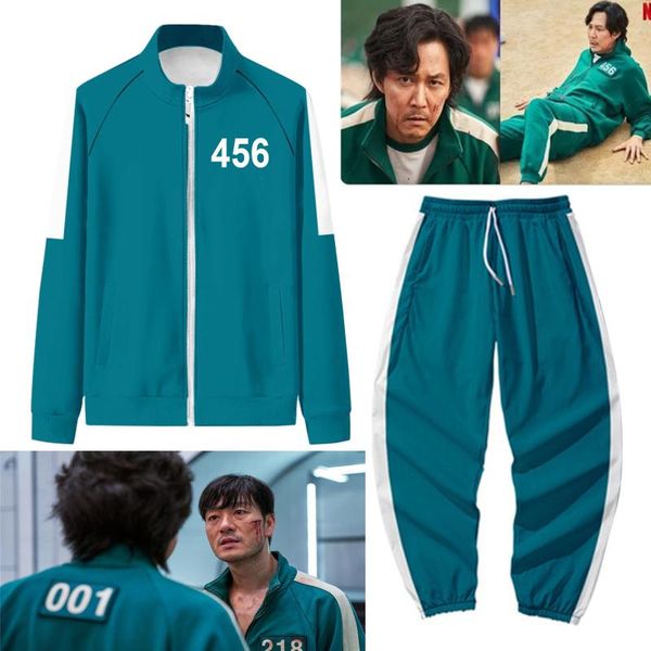 

party favor squid game cosplay costumes blue jacket pants set round six park hae soo 218 role play costume plus size sportswear sweatshirt