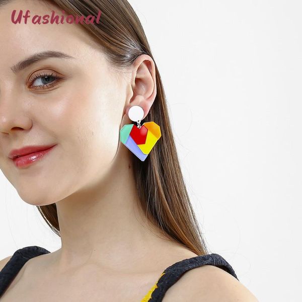 

earrings & necklace romantic jewelry heart shape for women acrylic mix colors big dangle earring wholesale accessories 2021, Silver