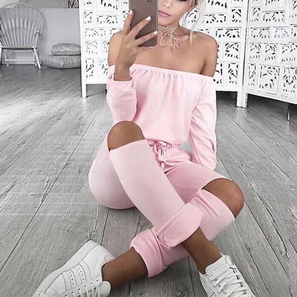 

women's jumpsuits & rompers womens off shoulder sexys casual solid color long sleeve -opk, Black;white