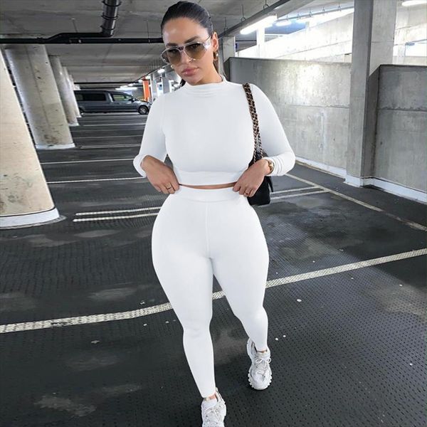 

autumn solid color womens pants tracksuit 2 piece set winter sports graphic t shirts matching sets spring sportswear, White