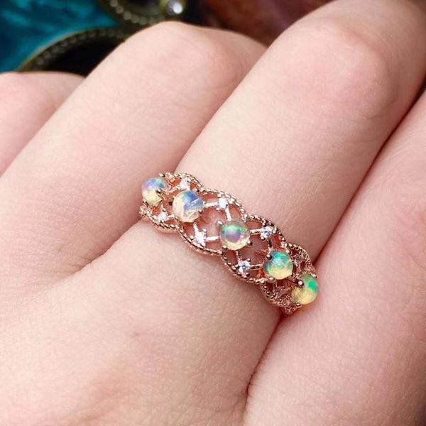 

cluster rings 100% natural and real opal ring solid 925 sterling silver for women colour gem stone, Golden;silver