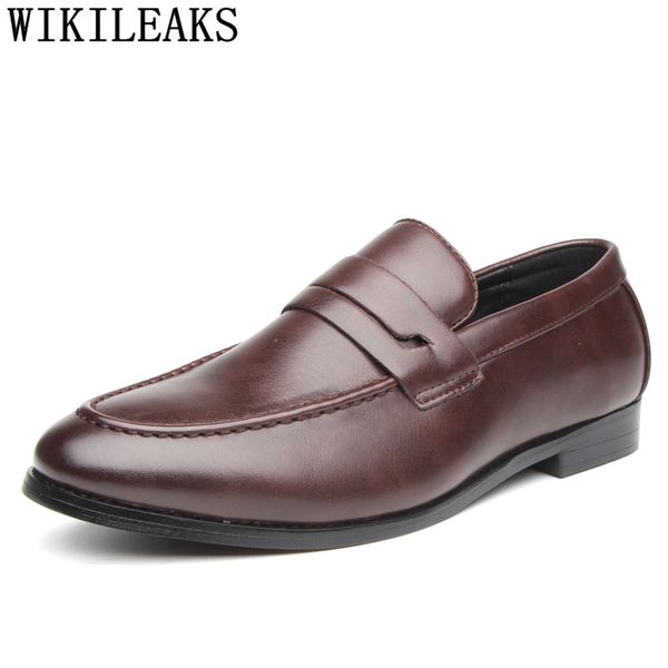 

brown dress loafers men formal shoes sepatu slip on pria italian shoes for men coiffeur men elegant shoes chaussure homme bona, Black