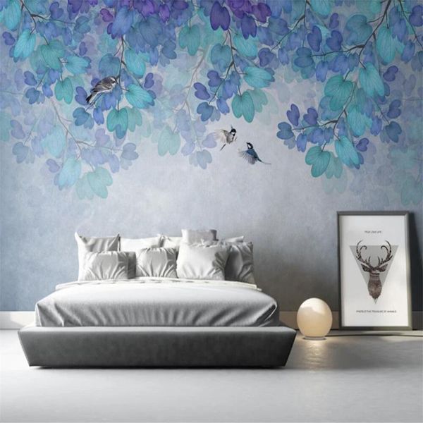 

wallpapers drop custom 3d wallpaper mural romantic fresh natural blue fantasy leaves forest wall decoration painting
