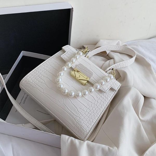 

pearl crocodile pattern tote bag 2021 fashion new high-quality pu leather women's designer handbag travel shoulder messenger bag