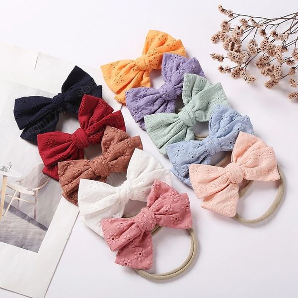 

fashion embroidered cotton bowknot headband toddler cute handmade bows nylon hairband hair accessories pgraphy props, Slivery;white