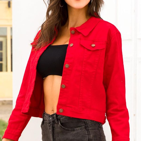 

2021 spring and summer denim jacket women red short slim denim jacket, Black;brown