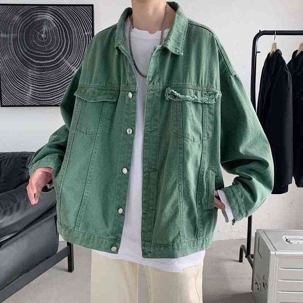 

men's jackets spring ripped denim fashion retro casual mens streetwear korean loose hip-hop bomber men oxmd, Black;brown