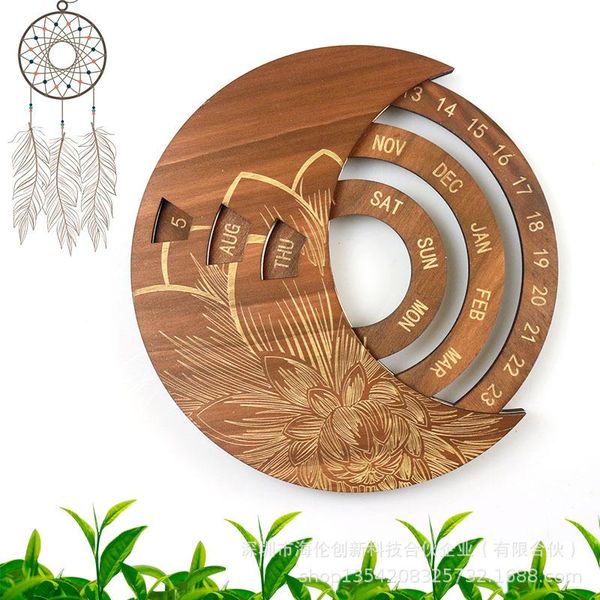 

novelty items 2021 wooden wall calendar custom round perpetual time study craft decoration gift decor home decore