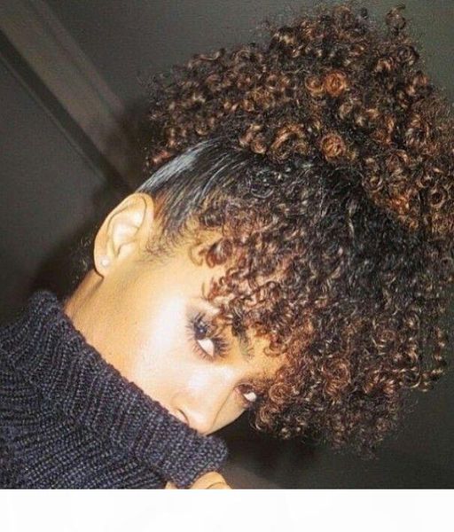 

natural curly ponytail with bang kinky curly drawstring ponytail extension 100 human hair natural color dye 120g, Black