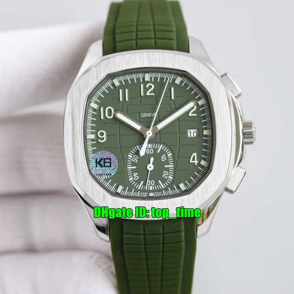 

4 styles watches k6f 42.2mm 5968g-010 chronograph stainless steel cal.ch 28-520 c automatic mens watch green dial rubber strap gents sport w, Slivery;brown
