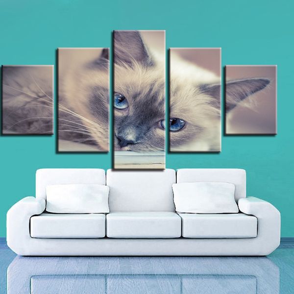 

unframed hd printed canvas paitnings 5 panel lovely cat painting poster home decoration pictures
