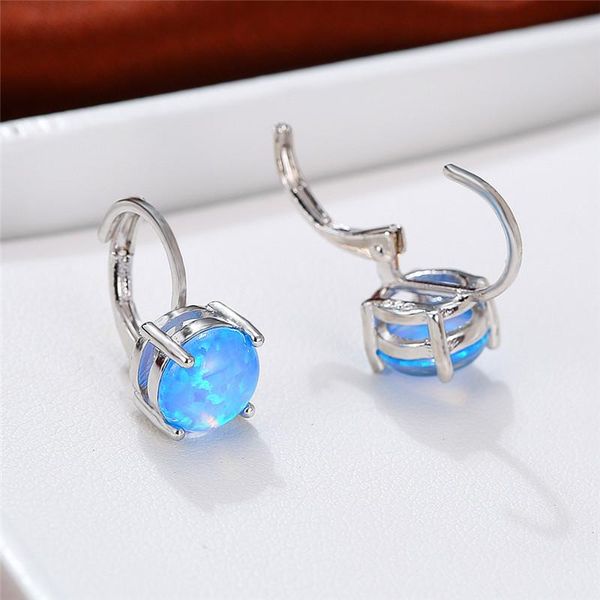 

hoop & huggie minimalist white blue opal round stone earrings vintage silver color small for women charm bridal wedding, Golden;silver