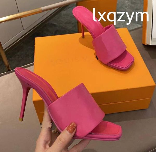 

high heels stretch slippers women concise round toe sandals genuine leather runway shoes ladies brand summer slides, Black