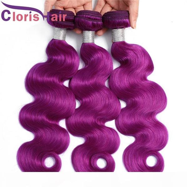 

mixed 3pcs purple body wave brazilian virgin human hair weave soft wavy pre colored sew in extensions purple machine double weft deals, Black