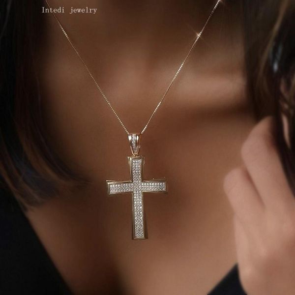 

chains luxury gold&silver color big cross necklace micro pave cubic zirconia women hip hop pendant necklaces jewelry gift drop