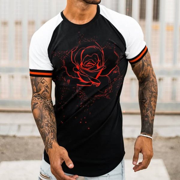 

rose pattern men's 3d printed t-shirt visual impact party shirt punk goth round neck high-quality american muscle style short sleeves, White;black