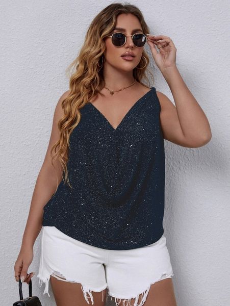 

plus draped front glitter cami q00p#, Black