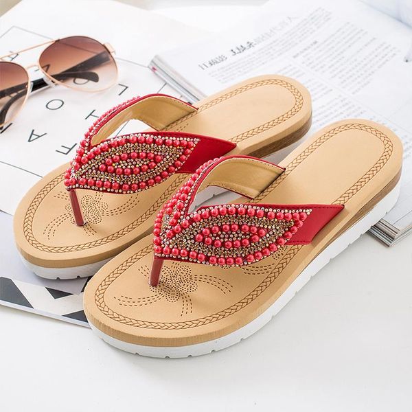 

fashion women's sandals pearl decoration non-slip flip flops summer shoes for women leisure shoes ladies casual shoe new sandals, Black