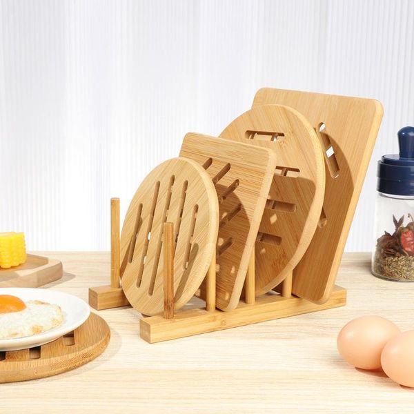 

mats & pads 1 pcs bamboo hollow out round coasters coffee table placemats for kitchen dining accessories non-slip heat insulation