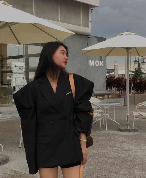 

women's suits & blazers solid black female jacket elegant double-breasted blazer outer wear s108. wbhm, White;black