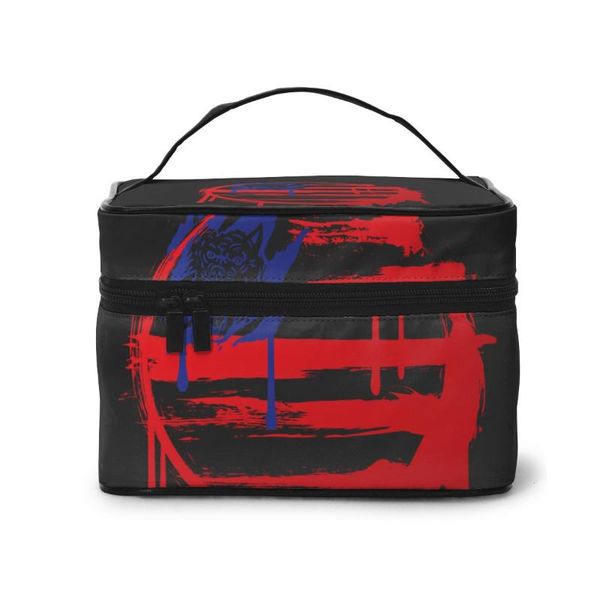 

high capacity makeup bag travel cosmetic bag usa flag wolf beauty