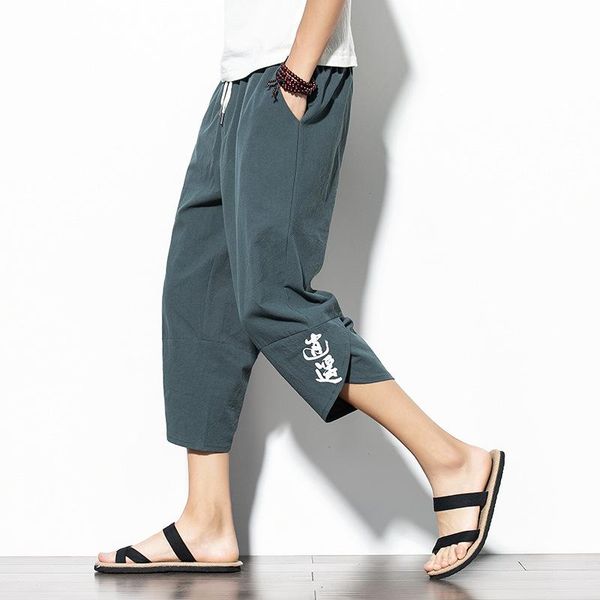 

ethnic clothing traditional chinese pants streetwear cotton linen harem mens flax trousers elastic waist japanese wide leg, Red