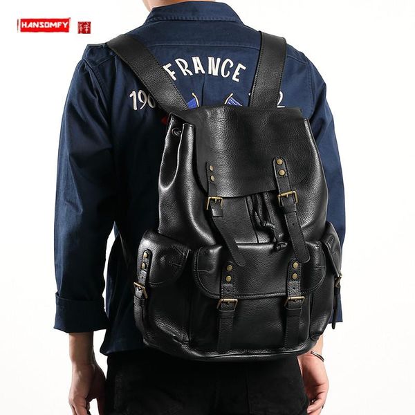 

backpack leather men's large capacity computer bag retro casual paratrooper trendy street travel backpacks