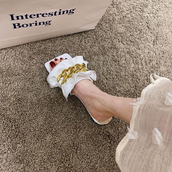 

slippers women's in summer wear the non-slip soft bottom fashion chain flat net beach cool drag trend, Black