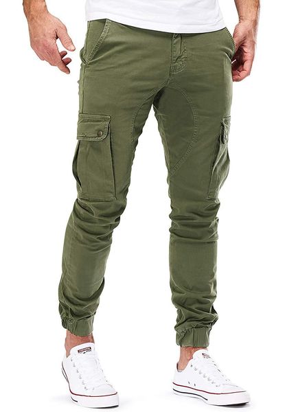 

men's trousers hip hop cargo pants men runners solid multi-pocket sweatpants elastic waist m-3xl, Black